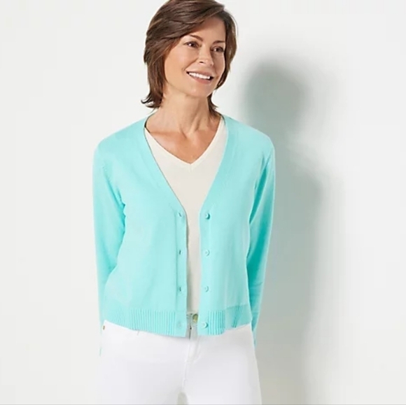 Denim & Co Button Front Long Sleeve Cropped Cardigan - Picture 5 of 5